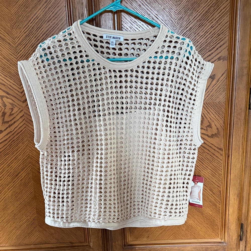 Steve Madden Beige Crochet Open-Knit Sleeveless Tank size XL